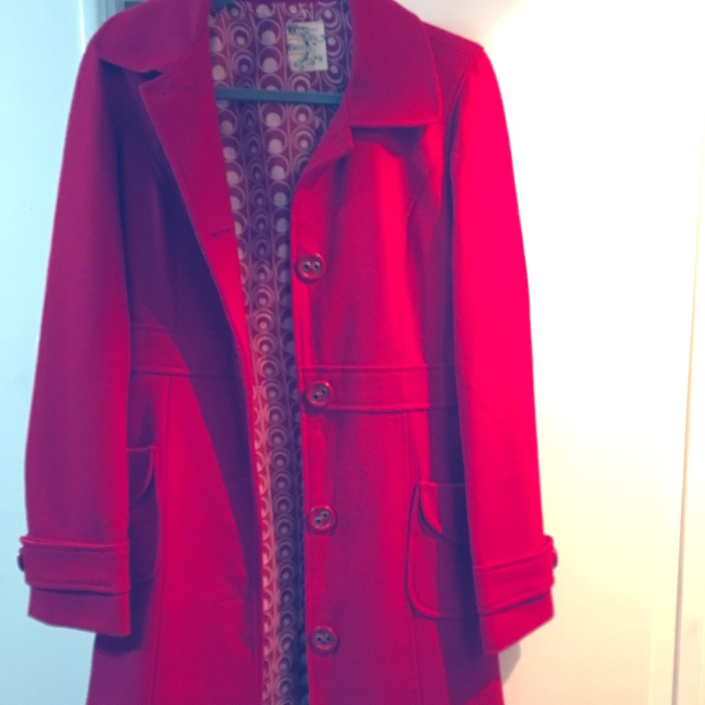 Red Nordstrom trademark tulle fashion peacoat